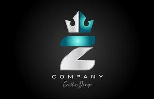 blue grey Z alphabet letter logo icon design. Creative crown king template for business and company vector