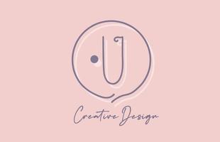 U alphabet letter logo icon design with line dot and vintage style. Pink blue creative template for business and company vector