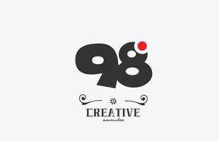 grey 98 number logo icon design with red dot. Creative template for company and business vector