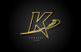 gold K alphabet letter logo icon design with golden swoosh. Creative template for company and business vector