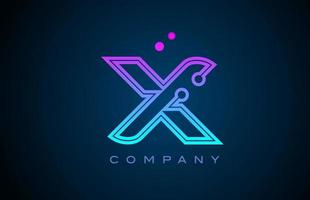 X alphabet letter logo icon design with pink blue color and dots. Creative template for business and company vector