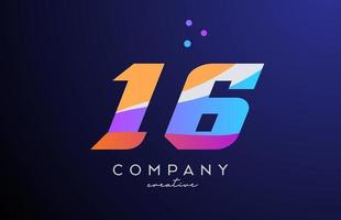 colored number 16 logo icon with dots. Yellow blue pink template design for a company and busines vector