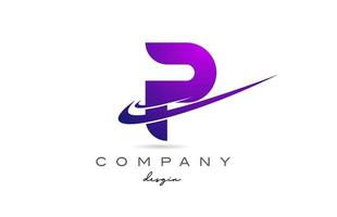 P purple alphabet letter logo with double swoosh. Corporate creative template design for business and company vector