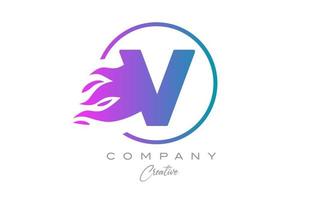 pink V alphabet letter icon for corporate with purple flames. Design with  suitable for a company logo vector