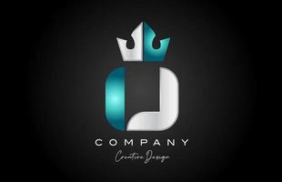 blue grey U alphabet letter logo icon design. Creative crown king template for business and company vector