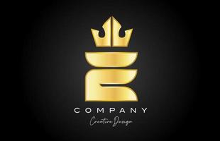 gold golden E alphabet letter logo icon design. Creative crown king template for company and business vector