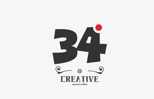 grey 34 number logo icon design with red dot. Creative template for company and business vector