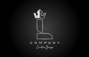 L metal alphabet letter logo icon design. Silver grey creative crown king template for business and company vector