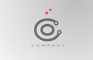 pink grey O alphabet letter logo icon design with line and dot. Creative template for business and company vector