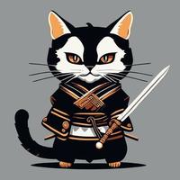 negro samurai gato vector