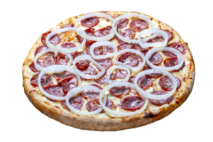 Pepperoni pizza with onion rings png