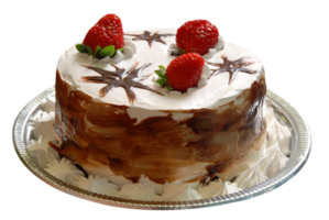 Strawberry birthday cake with whipped cream png