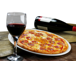 Abendessen mit Wein und Pizza png