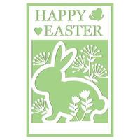 Greeting card template with Easter bunny, papercut style paper cutting, vector illustration