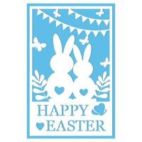 Greeting card template with Easter bunny, papercut style paper cutting, vector illustration