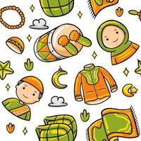 Ramadan Doodle Seamless Pattern Vector Style