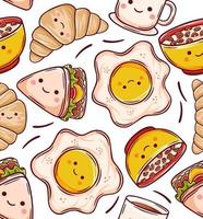 Kawaii Breakfast Seamless Pattern Vector Style