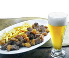 picanha con papas fritas y cerveza png