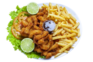 pescado cebo con francés papas fritas png