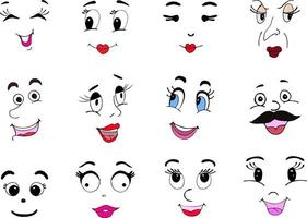 Cartoon faces in doodle style vector