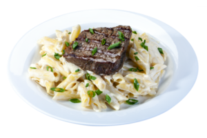 Pasta with roasted steak meat png