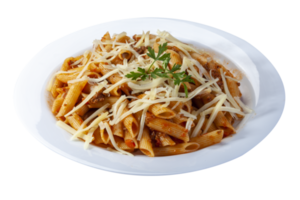 penne bolognese with parmesan cheese
