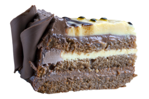 Slice of chocolate cake, with passion fruit syrup png