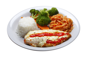 parmigiana steak with pasta, rice and vegetables png