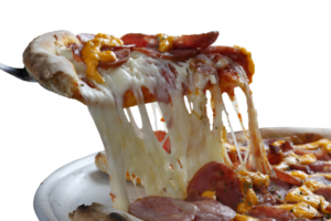 Slice of melting mozzarella pizza png