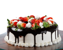 Cake with white chocolate icing, whipped cream and strawberries png