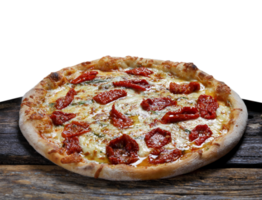 Pizza avec séché tomates, rucule et mozzarella dans pizzeria png