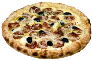 pepperoni Pizza con cebolla anillos png