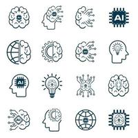 Set of Artificial intelligence icons, AI icons group set vector design, used in Ai Concepts, artificial intelligence icon set in line style, machine learning, smart robotic