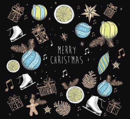 Christmas and New Year set. Hand drawn illustration.