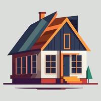 un casa con un azul techo y un árbol en el esquina. vector