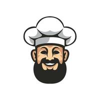 retro chef beard hat cartoon illustration logo vector icon