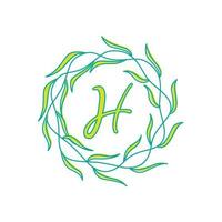 letter H with circular green leaf logo vector icon symbol illustration design template