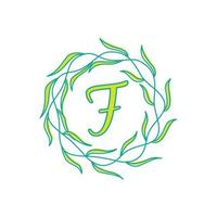 letter F with circular green leaf logo vector icon symbol illustration design template