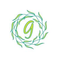 letter G with circular green leaf logo vector icon symbol illustration design template