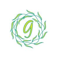 letter G with circular green leaf logo vector icon symbol illustration design template