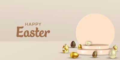 3d podium with golden eggs illustration for easter vector