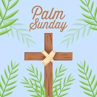 flat design vector palm sunday illustration with cross and palm leaves