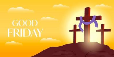 vector design good friday horizontal banner with cross on the hill