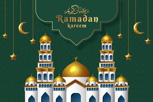 ramadan kareem vector design with gradient mosque, moon, and stars