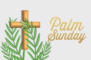 palm sunday background illustration with 3d cross and palm leaves vector