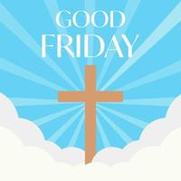 flat design good friday illustration with cross on clouds vector