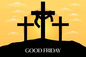 silhouette good friday with cross on the hill with sun background vector