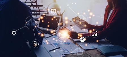 Digital transformation technology strategy, IoT, internet of things. transformation of ideas and the adoption of technology in business in the digital age, enhancing global business capabilities. Ai photo