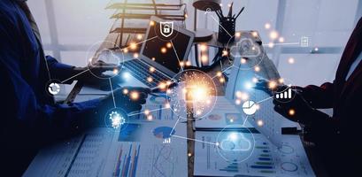 Digital transformation technology strategy, IoT, internet of things. transformation of ideas and the adoption of technology in business in the digital age, enhancing global business capabilities. Ai photo
