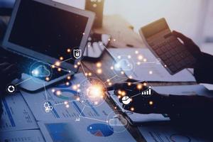 Digital transformation technology strategy, IoT, internet of things. transformation of ideas and the adoption of technology in business in the digital age, enhancing global business capabilities. Ai photo